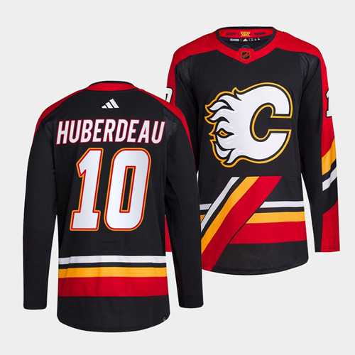 Men's Calgary Flames #10 Jonathan Huberdeau Black 2022-23 Reverse Retro Stitched Jersey Dzhi